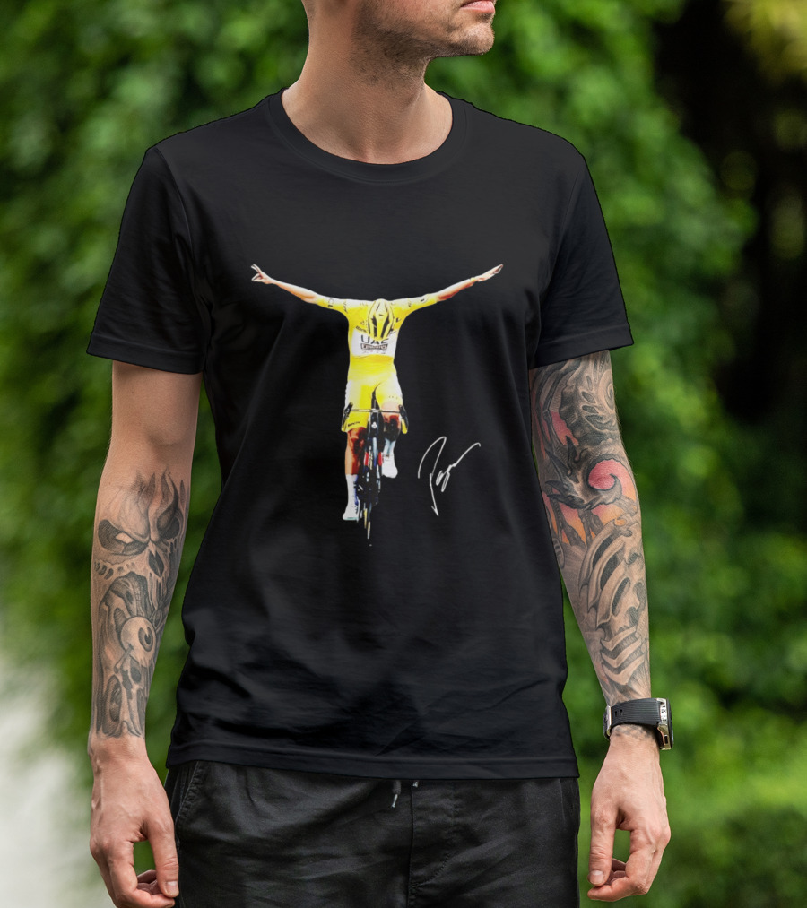 Tadej Pogacar UAE Team Yellow Jersey Victory Celebration T-Shirt