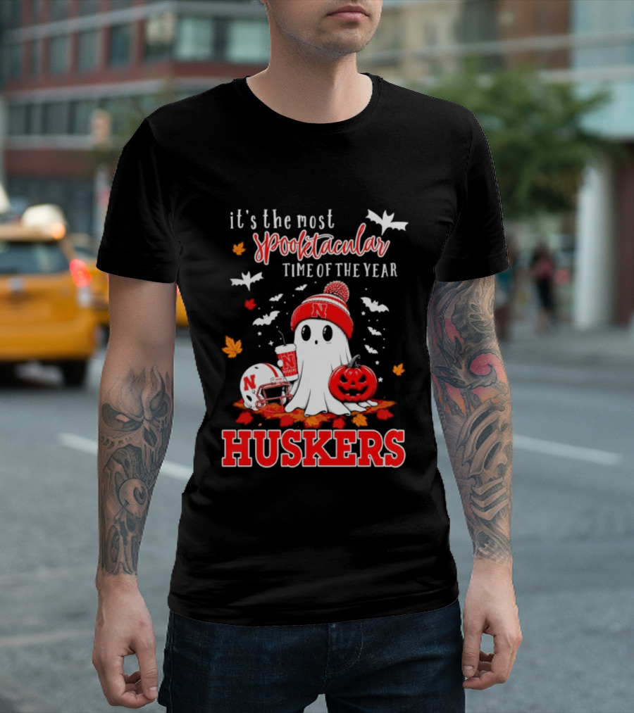 Nebraska Cornhuskers Spooktacular Halloween Ghost Huskers Football Time 2026 T-Shirt