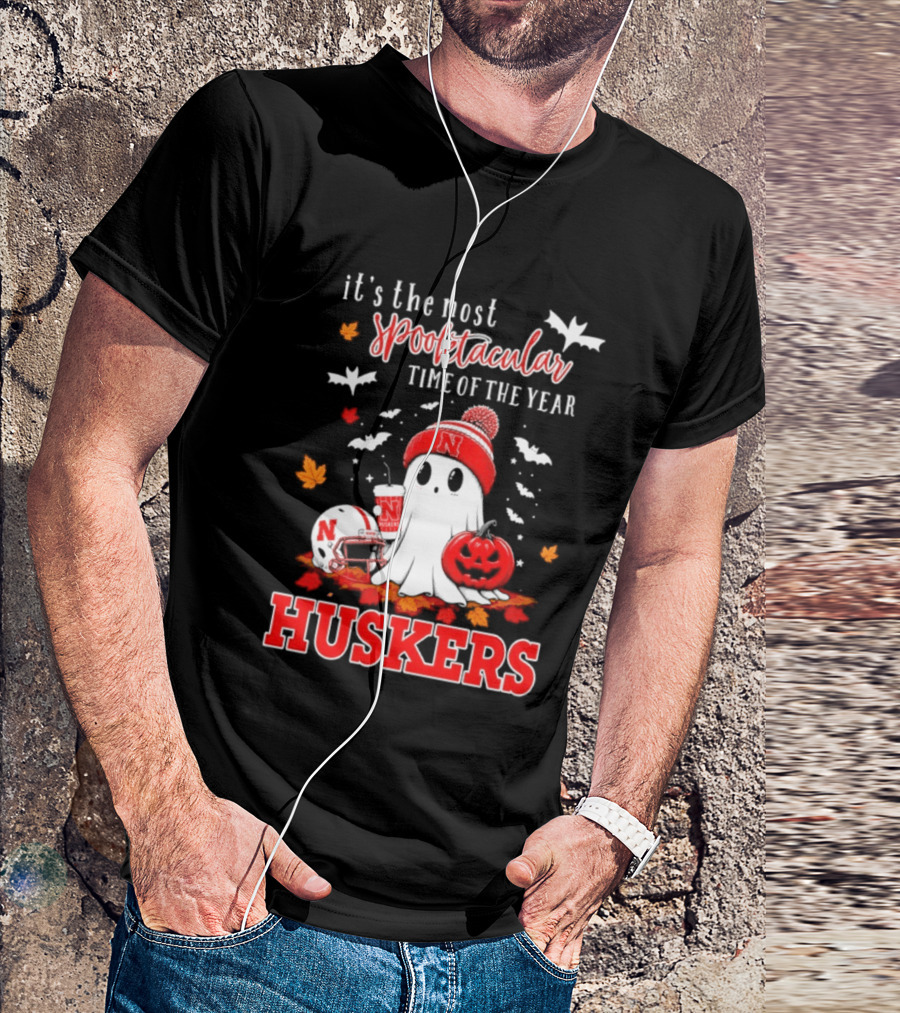 Nebraska Cornhuskers Spooktacular Halloween Ghost Huskers Football Time 2026 T-Shirt