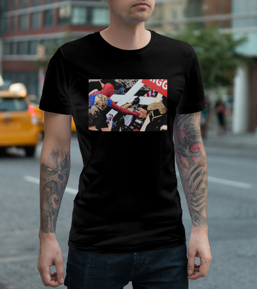 Spiderman Punch A Nazi Humor Superhero Comic Book Action Scene T-Shirt