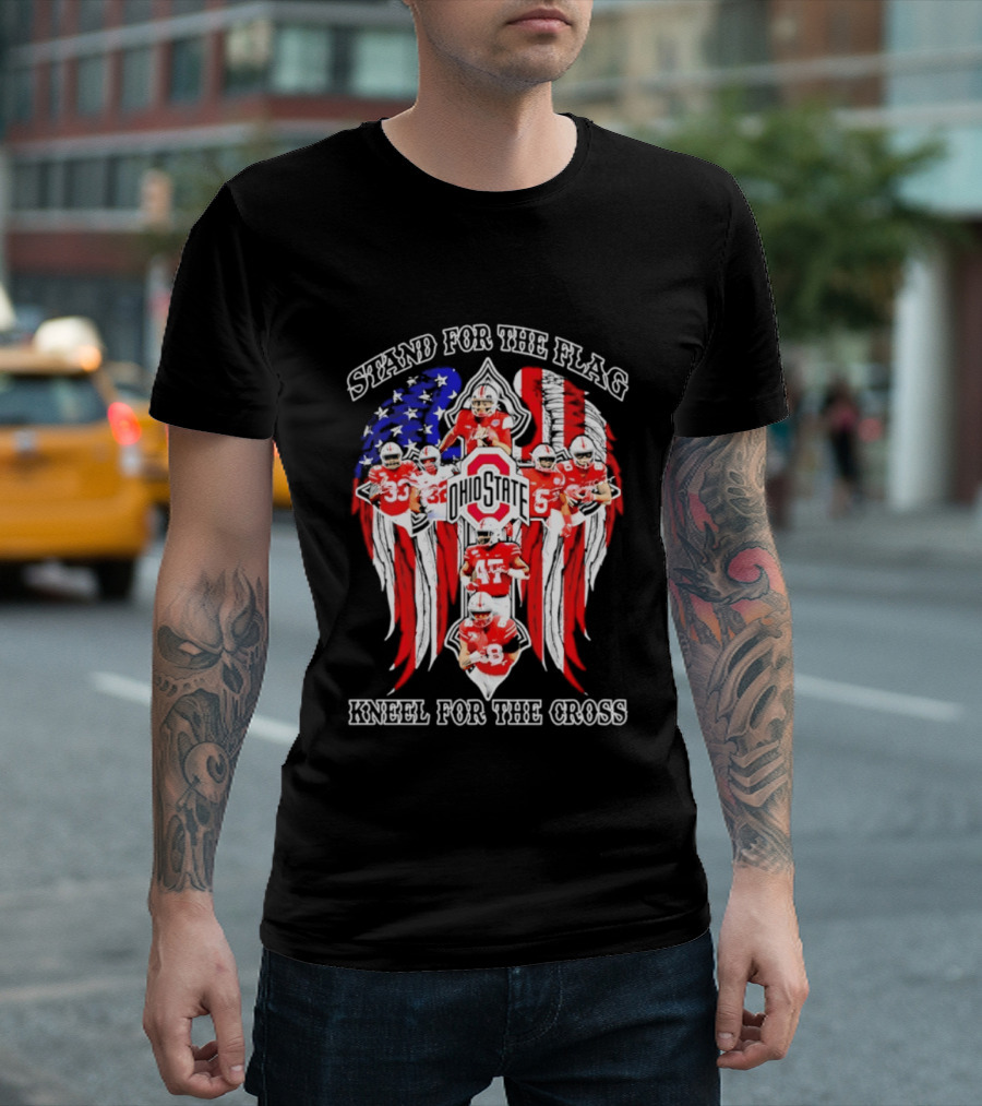 Stand For The Flag Kneel For The Cross Ohio State Buckeyes NCAA Football T-Shirt
