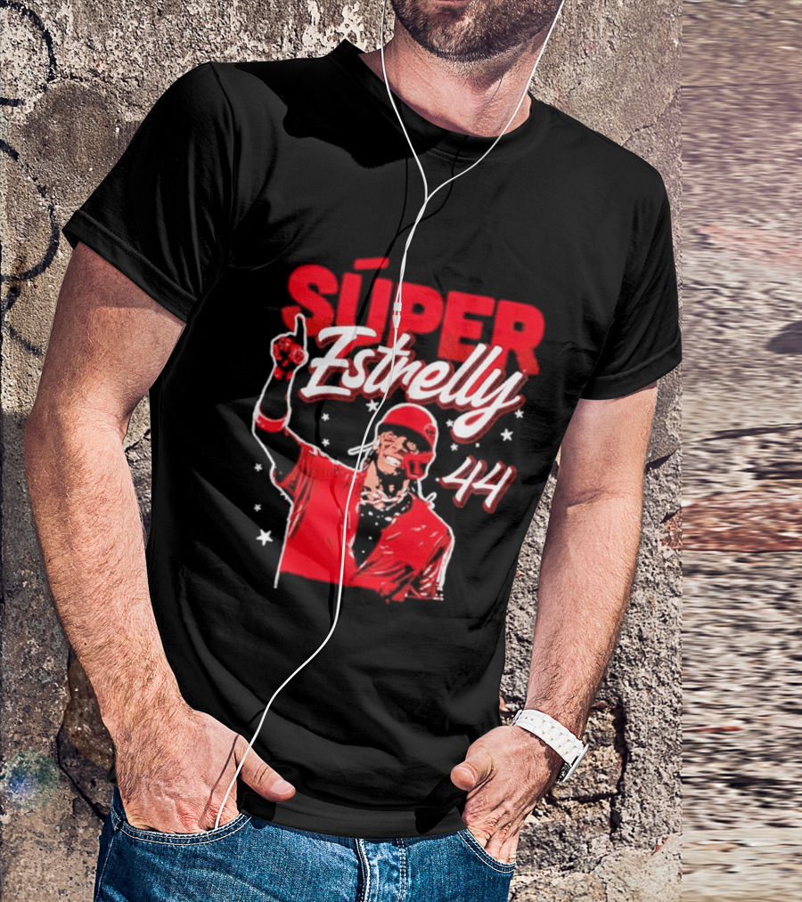Súper Estrelly 44 Red Baseball Celebration Hero T-Shirt