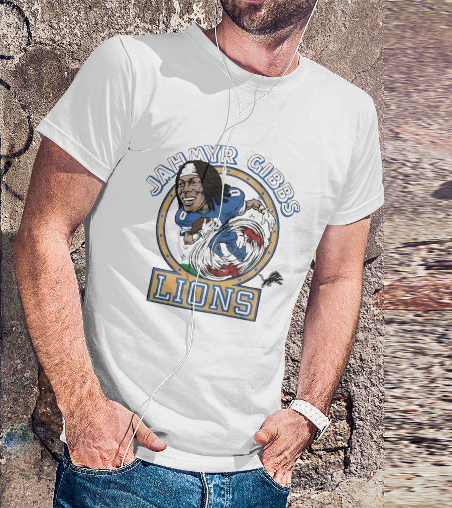 Jahmyr Gibbs Lions Football Caricature T-Shirt