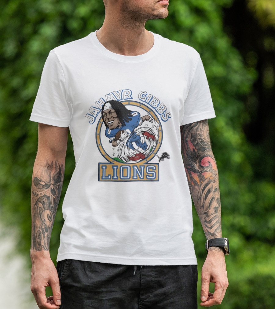 Jahmyr Gibbs Lions Football Caricature T-Shirt
