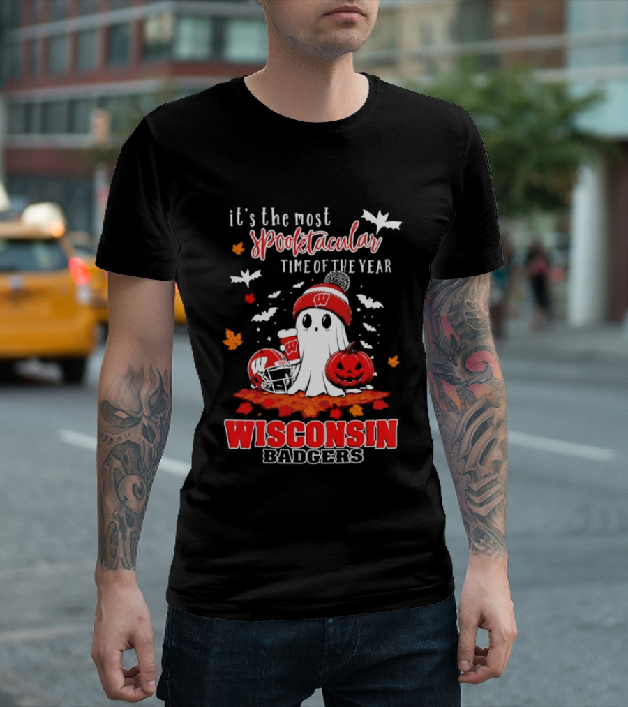 Wisconsin Badgers NCAA Halloween Ghost 2026 It's The Most Spooktacular Time Of The Year T-Shirt