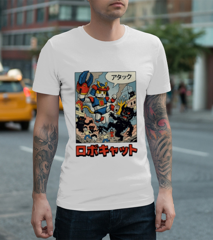 RoboCat Attack Japanese Mecha Kaiju T-Shirt
