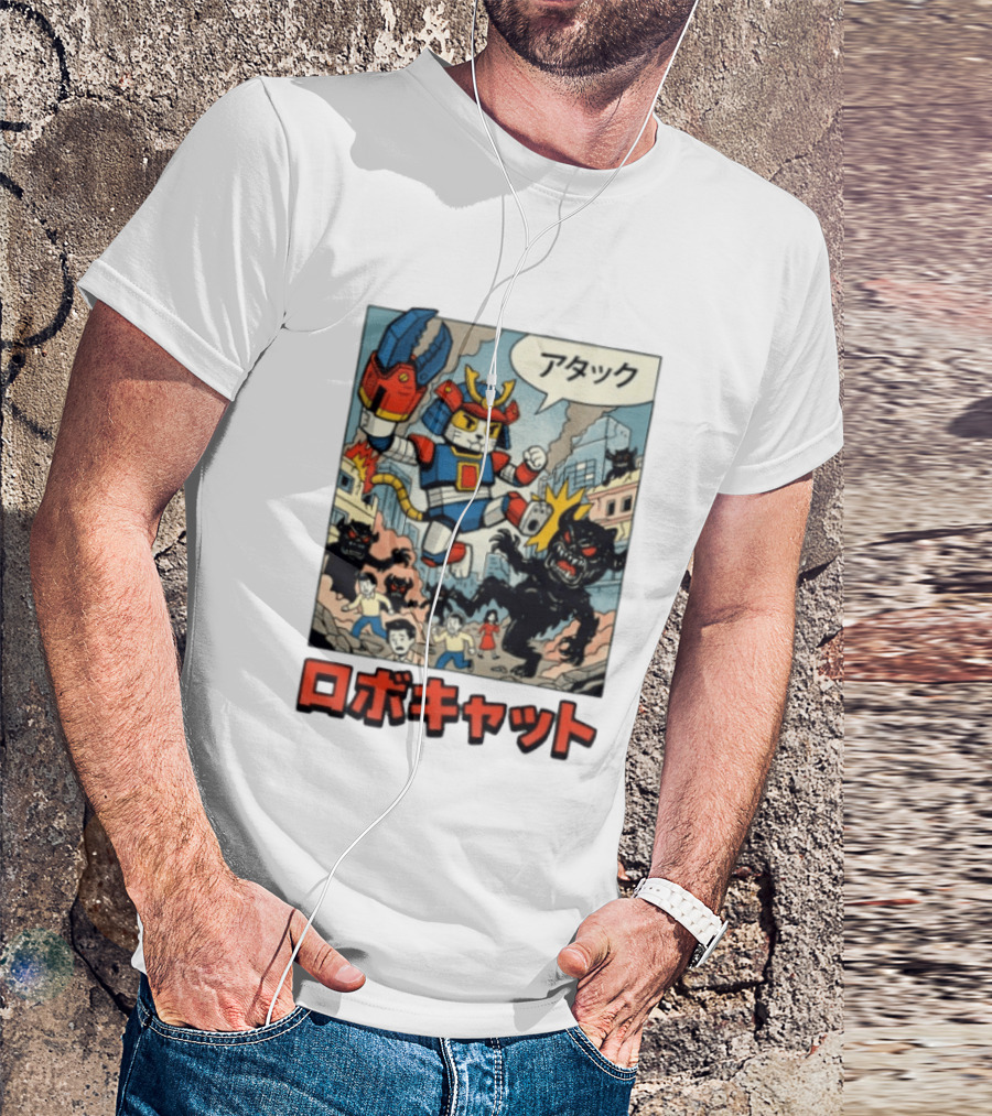 RoboCat Attack Japanese Mecha Kaiju T-Shirt