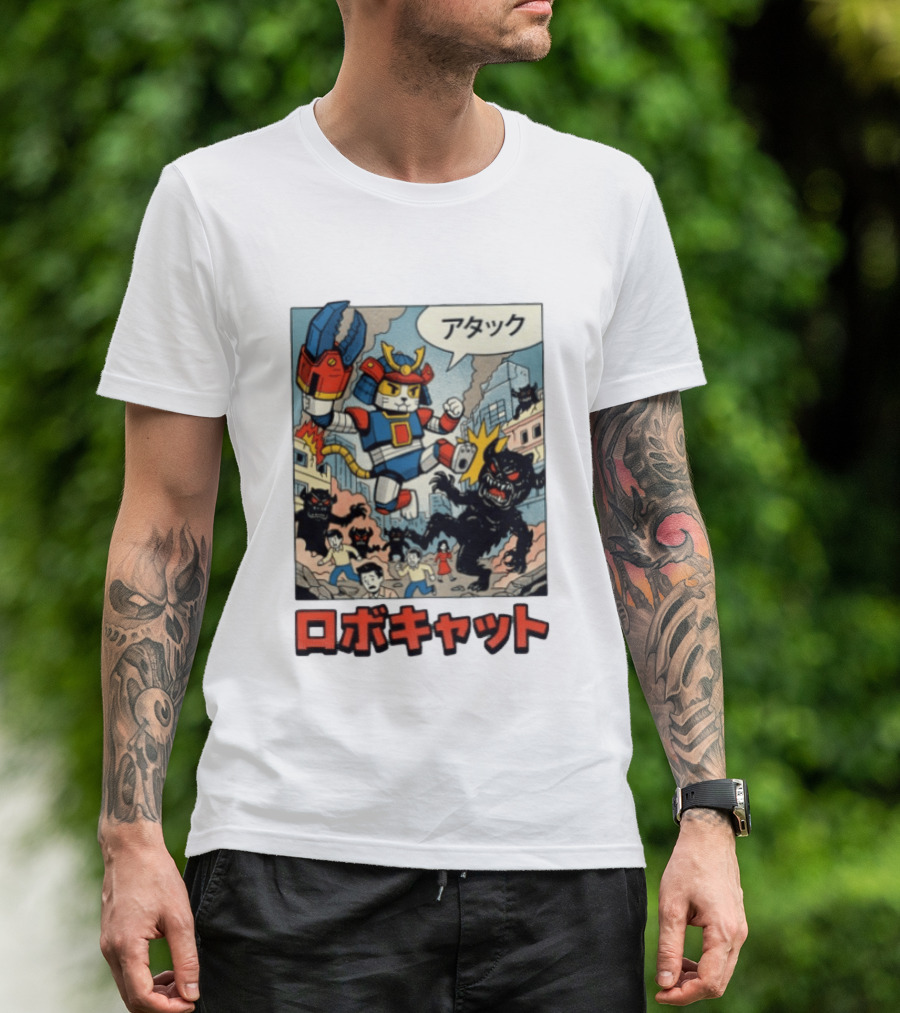 RoboCat Attack Japanese Mecha Kaiju T-Shirt