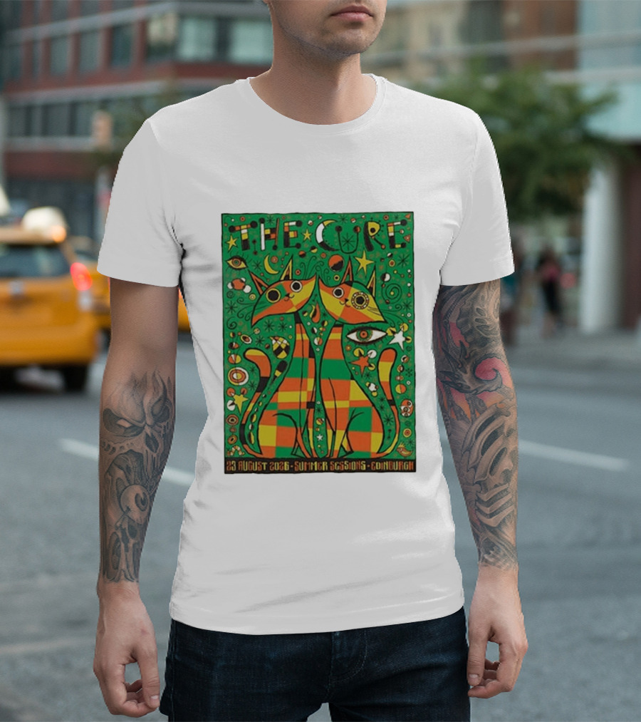The Cure Summer Sessions Edinburgh August 2026 Two Cats Psychedelic T-Shirt