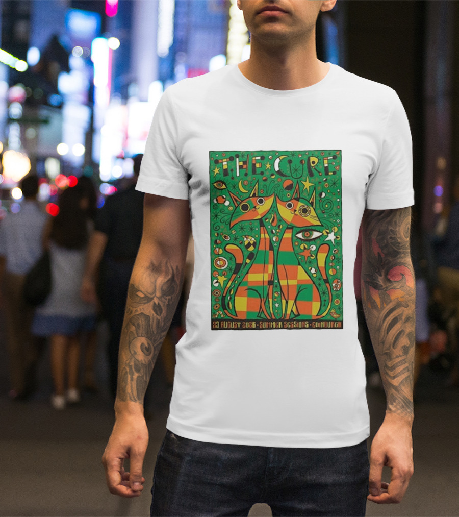 The Cure Summer Sessions Edinburgh August 2026 Two Cats Psychedelic T-Shirt