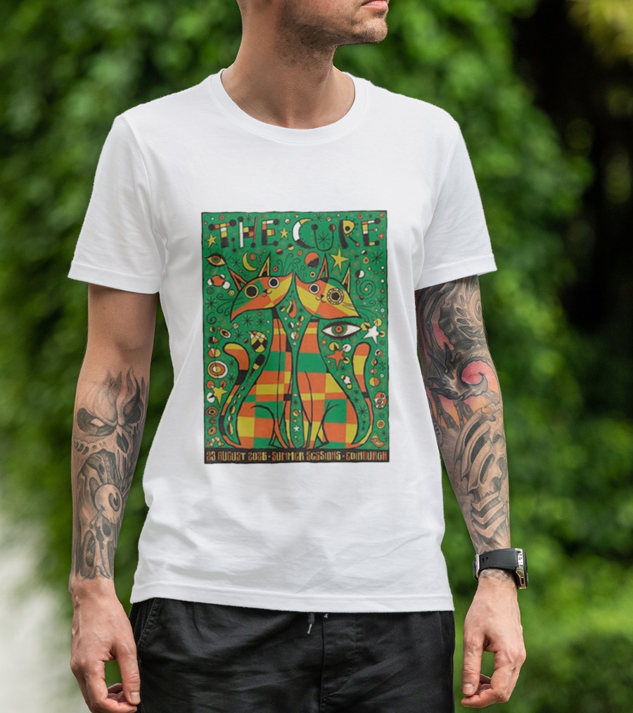 The Cure Summer Sessions Edinburgh August 2026 Two Cats Psychedelic T-Shirt