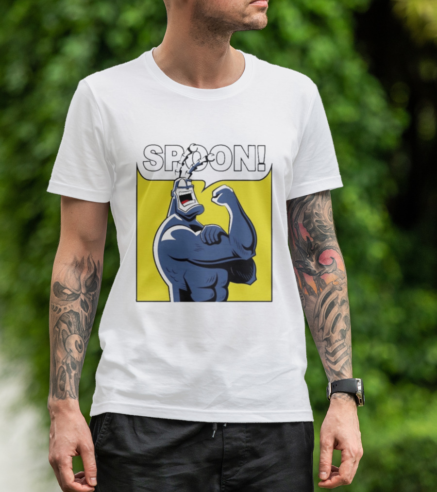 Spoon Mighty Hero Cartoon Catchphrase T-Shirt