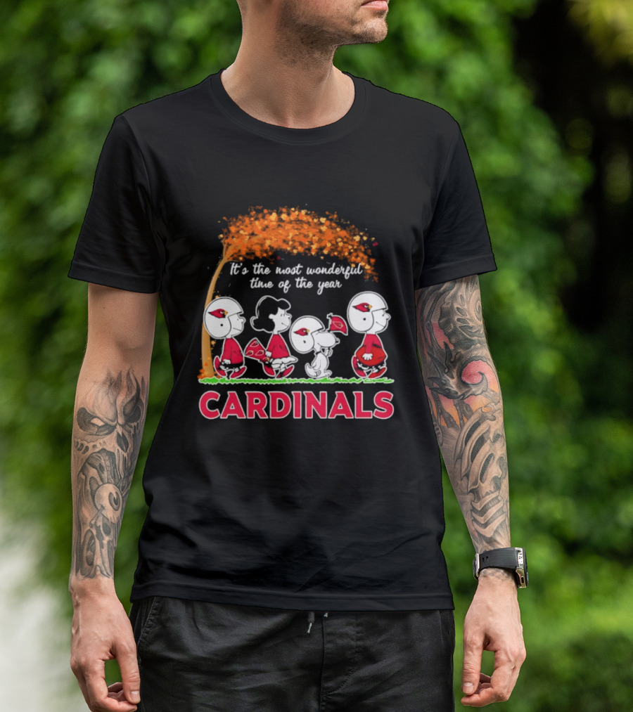 Arizona Cardinals Peanuts Halloween 2026 Fall Autumn It's The Most Wonderful Time Of The Year T-Shirt