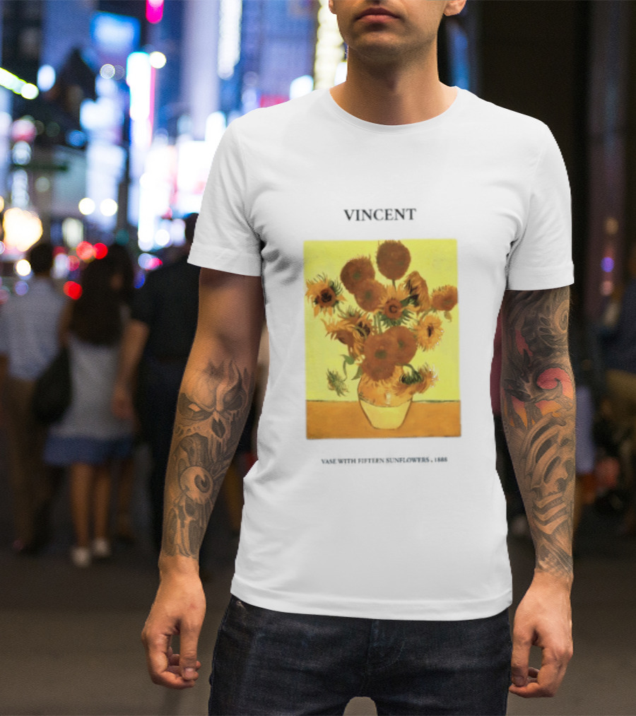 Vincent Van Gogh Sunflowers Vase Painting Vincent Written On It T-Shirt