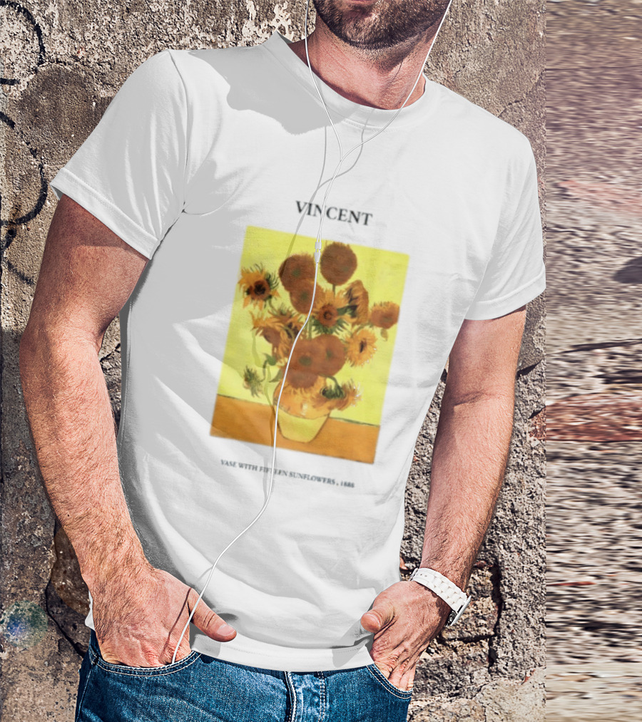 Vincent Van Gogh Sunflowers Vase Painting Vincent Written On It T-Shirt