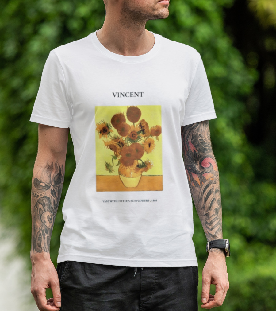 Vincent Van Gogh Sunflowers Vase Painting Vincent Written On It T-Shirt