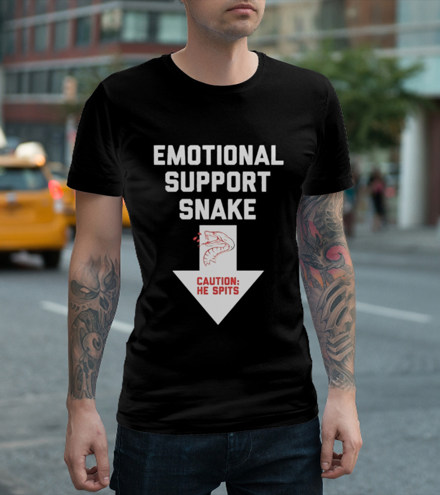 Emotional Support Snake Caution He Spits Warning Arrow T-Shirt