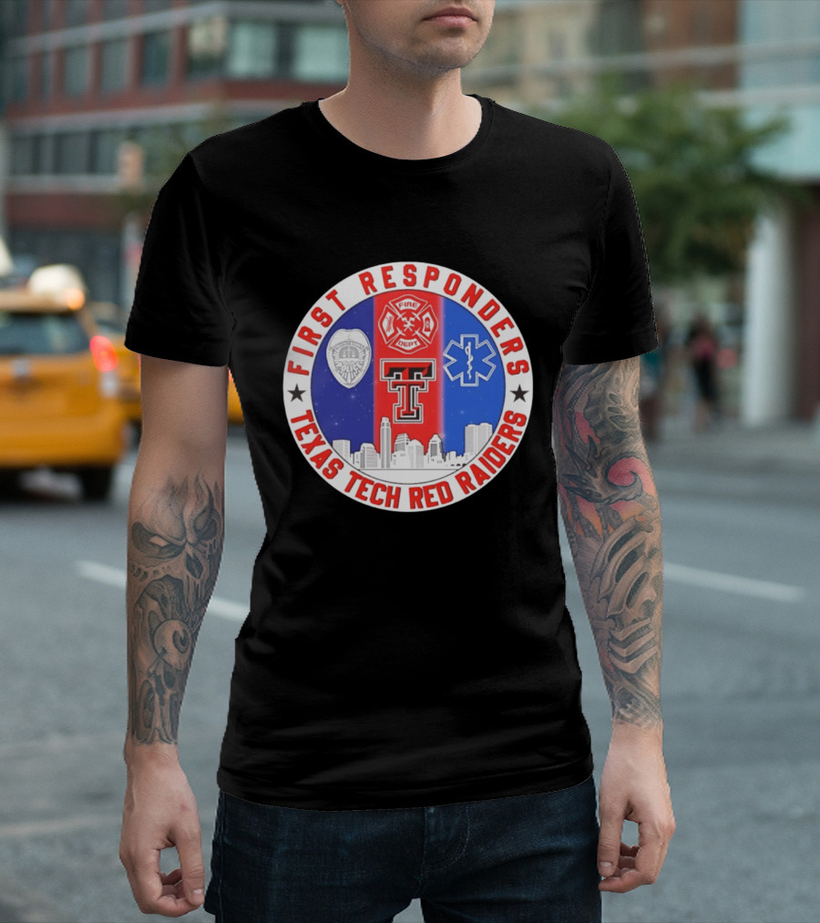 First Responders Texas Tech Red Raiders Fire Department Police EMS Skyline T-Shirt