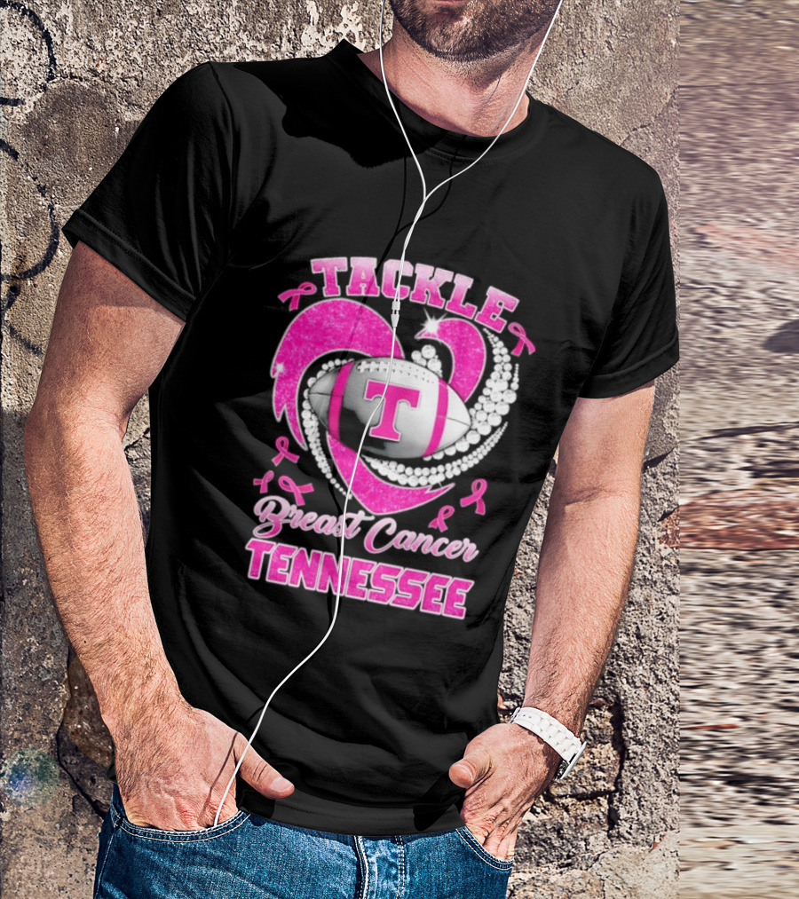 Tackle Breast Cancer Tennessee Volunteers Pink Ribbon Football Awareness T-Shirt