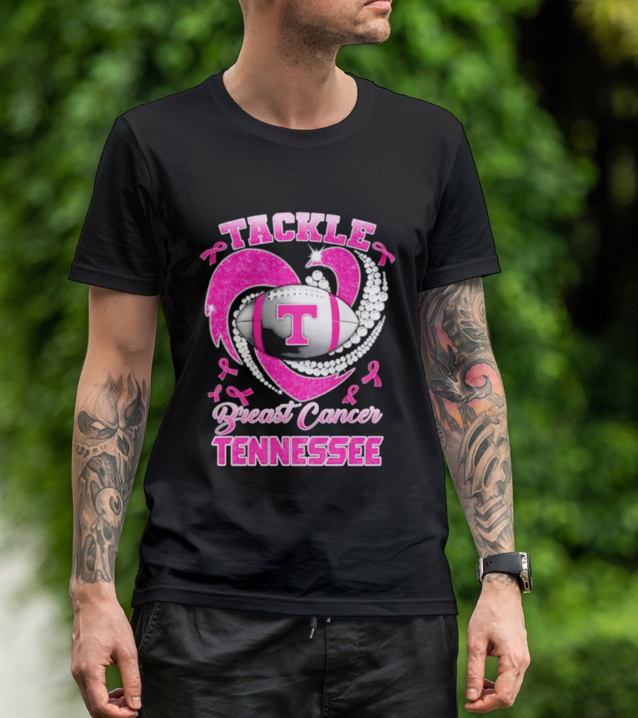 Tackle Breast Cancer Tennessee Volunteers Pink Ribbon Football Awareness T-Shirt