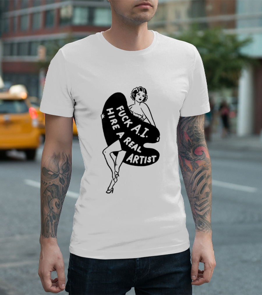 Fuck AI Hire A Real Artist Vintage Pin Up Style Palette T-Shirt