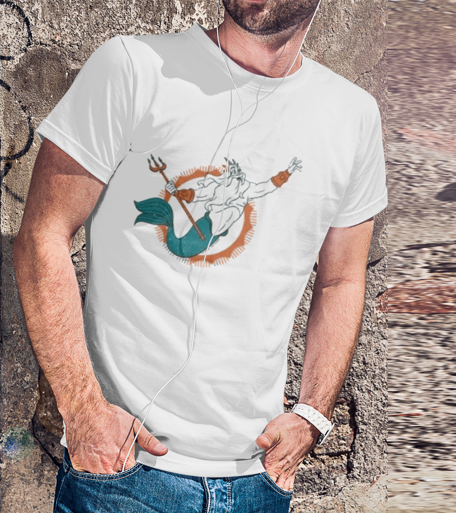 Miami Dolphins King Triton Pose With Trident And Aqua Tail T-Shirt