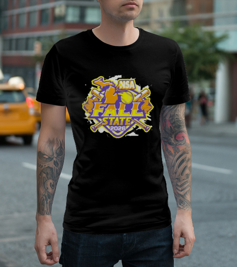 NSA Michigan 2026 Fall State Fastpitch Tournament Baseball Softball Leaves T-Shirt