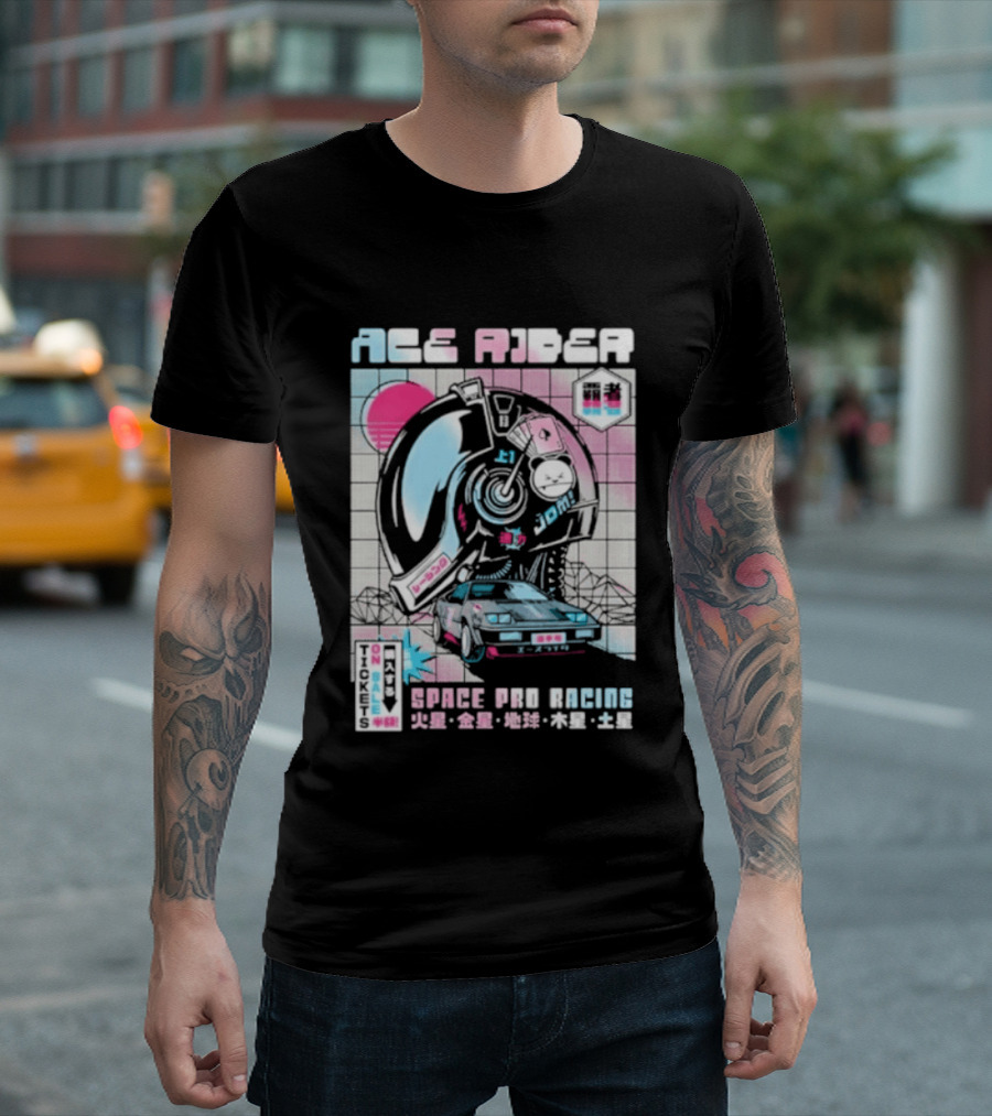 Ace Rider Space Pro Racing Cyberpunk Aesthetic Neon Retro Car T-Shirt