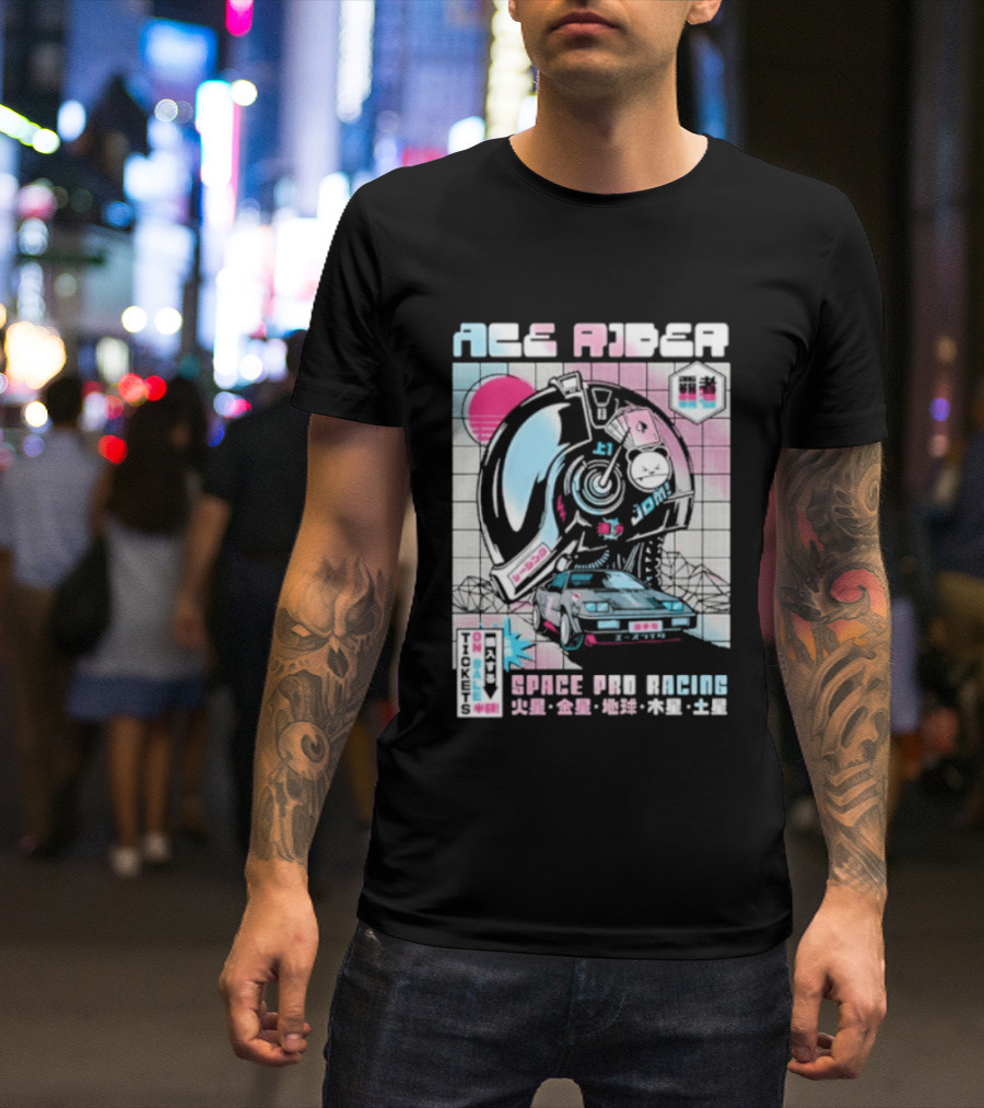 Ace Rider Space Pro Racing Cyberpunk Aesthetic Neon Retro Car T-Shirt