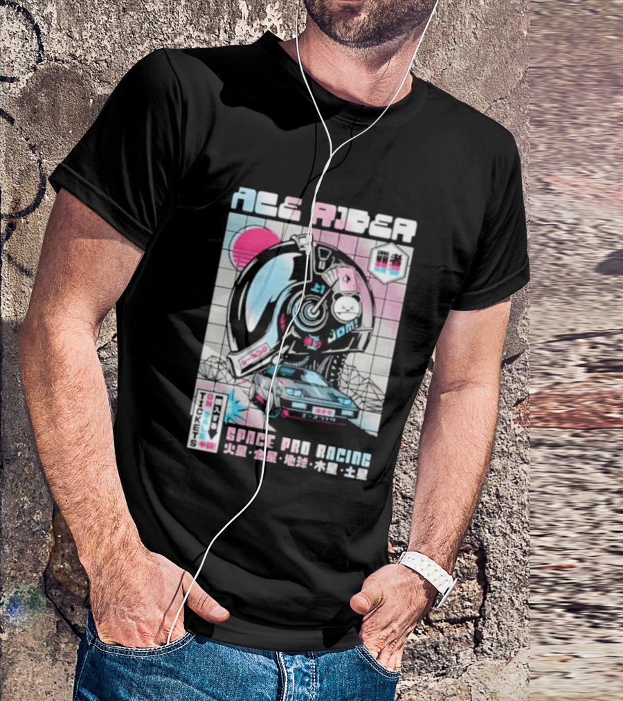 Ace Rider Space Pro Racing Cyberpunk Aesthetic Neon Retro Car T-Shirt