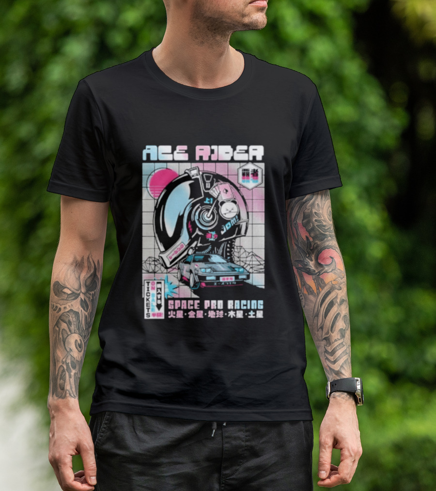 Ace Rider Space Pro Racing Cyberpunk Aesthetic Neon Retro Car T-Shirt