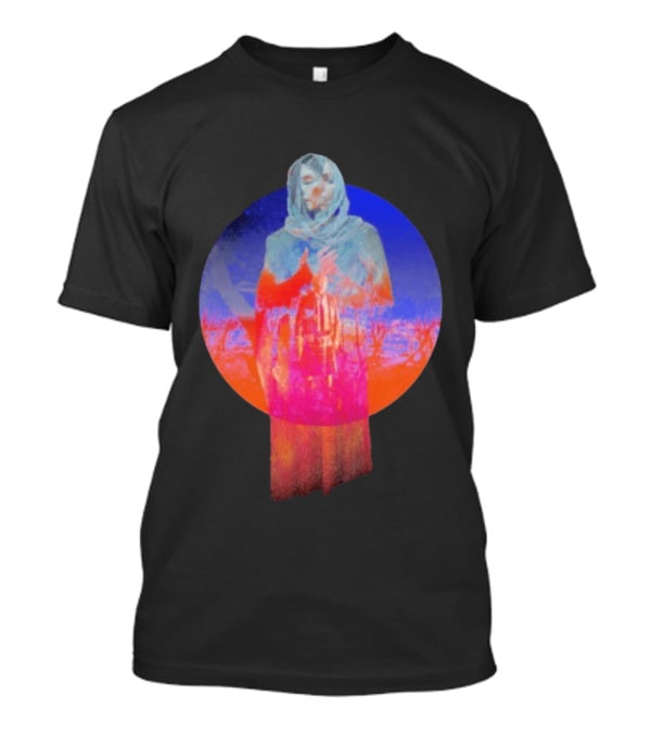 Hot Spot Eclipse Surreal Mystical Figure Eerie Hooded Apparition In Vibrant Color Spectrum T-Shirt