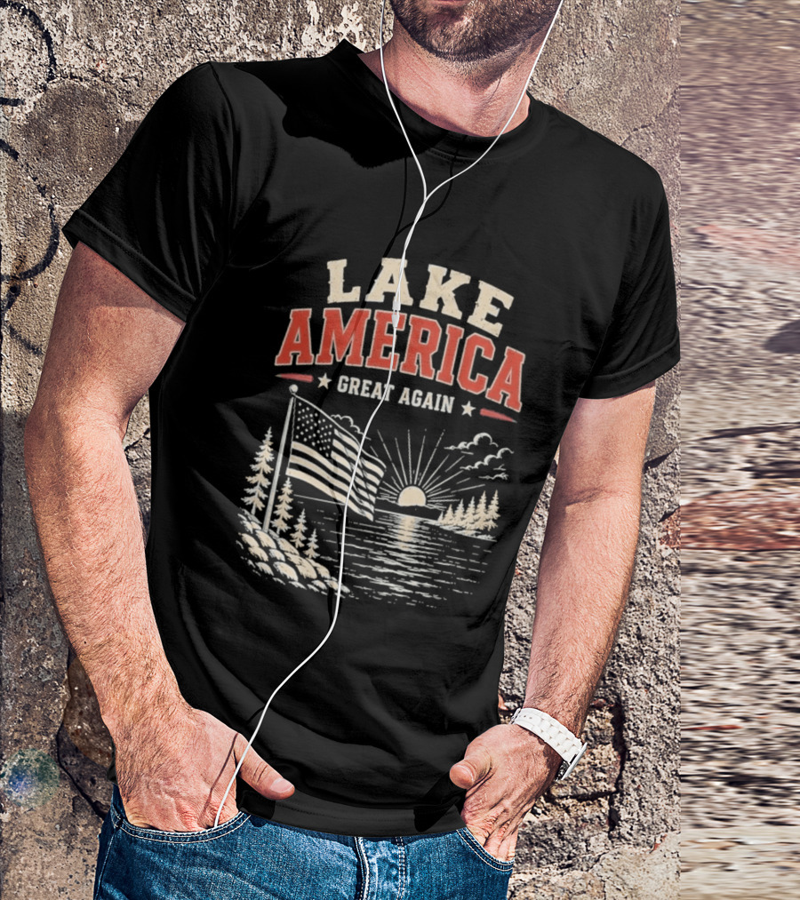 Lake America Great Again With Sunset And Flag Scene T-Shirt