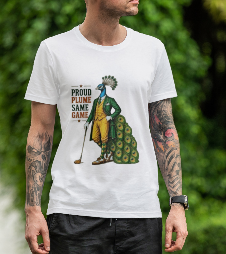 Proud Plume Same Game Peacock Golf Club Cartoon T-Shirt
