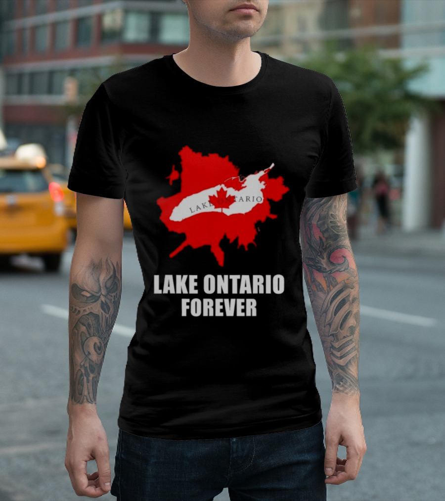 Lake Ontario Forever Canada Map Red Leaf T-Shirt