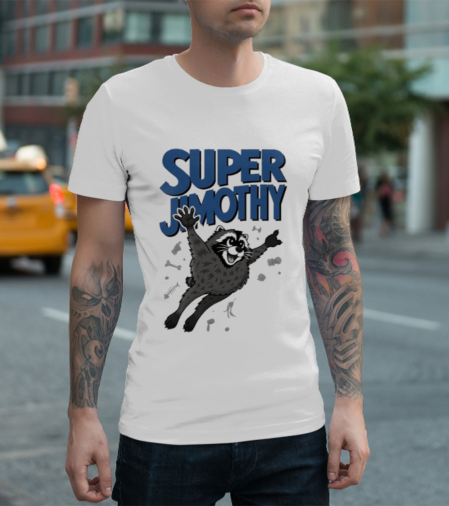 Super Jimothy Leaping Raccoon Playful Adventure T-Shirt