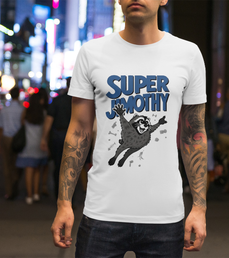 Super Jimothy Leaping Raccoon Playful Adventure T-Shirt