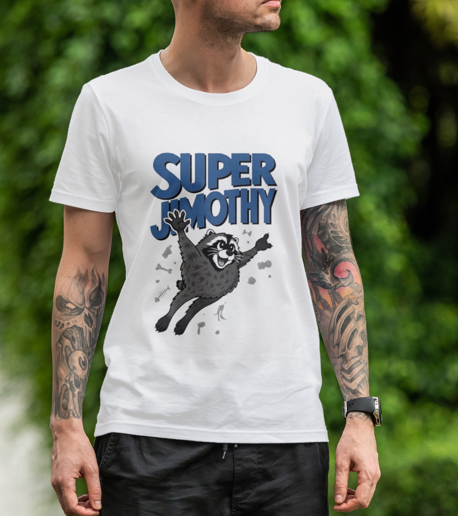 Super Jimothy Leaping Raccoon Playful Adventure T-Shirt