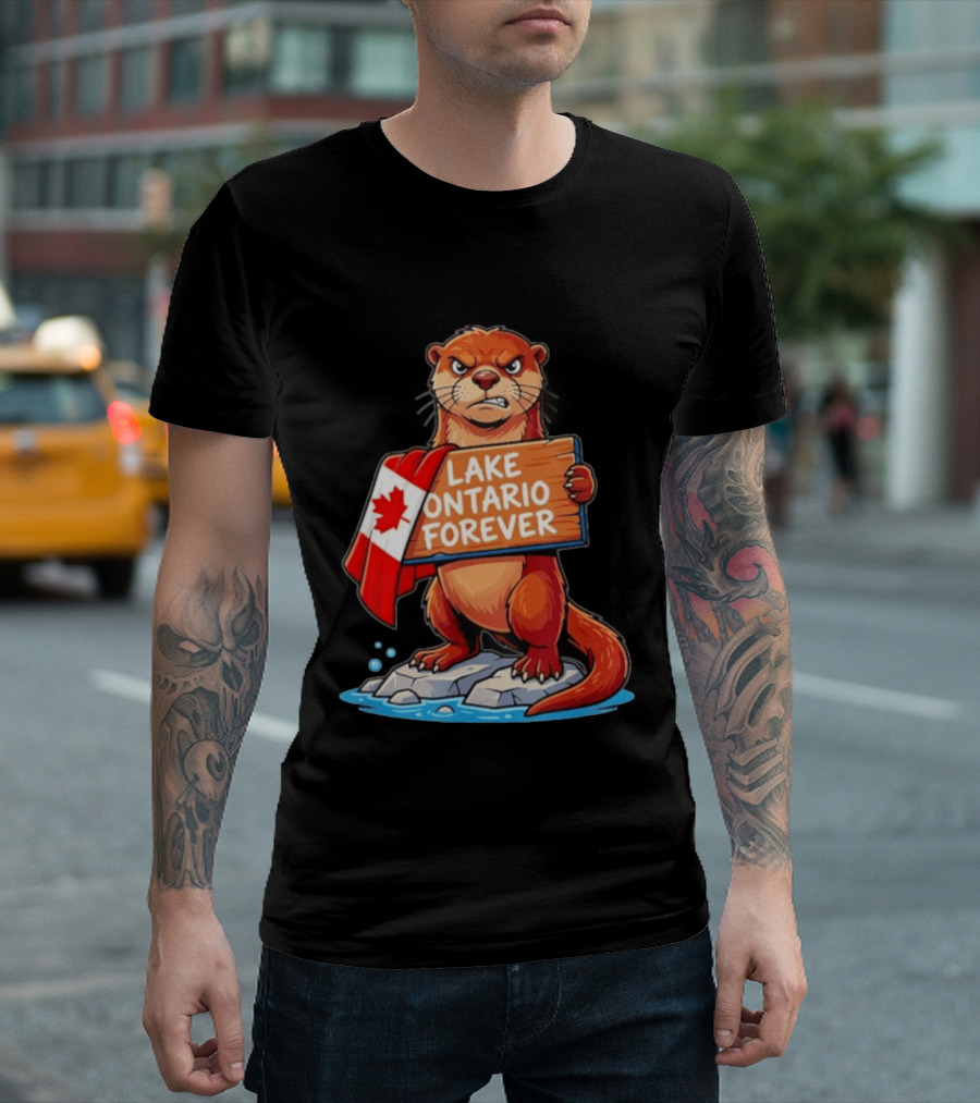 Lake Ontario Forever Otter Canada Flag Rugged Rock Scene T-Shirt