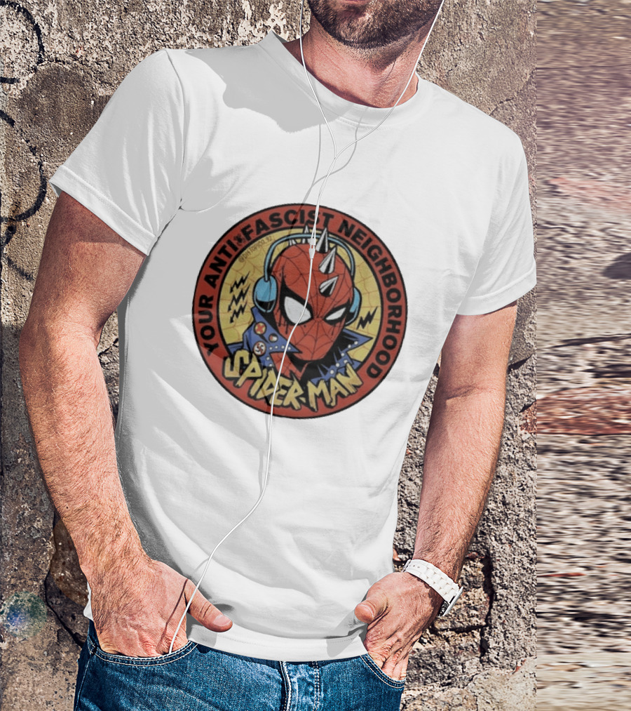 Spider Man Anti Fascist Punk Style Headphones Jacket T-Shirt