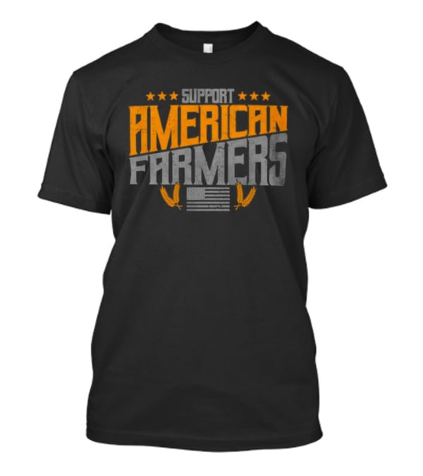 Support American Farmers Onyx Flag Stars And Tractor Wheels T-Shirt