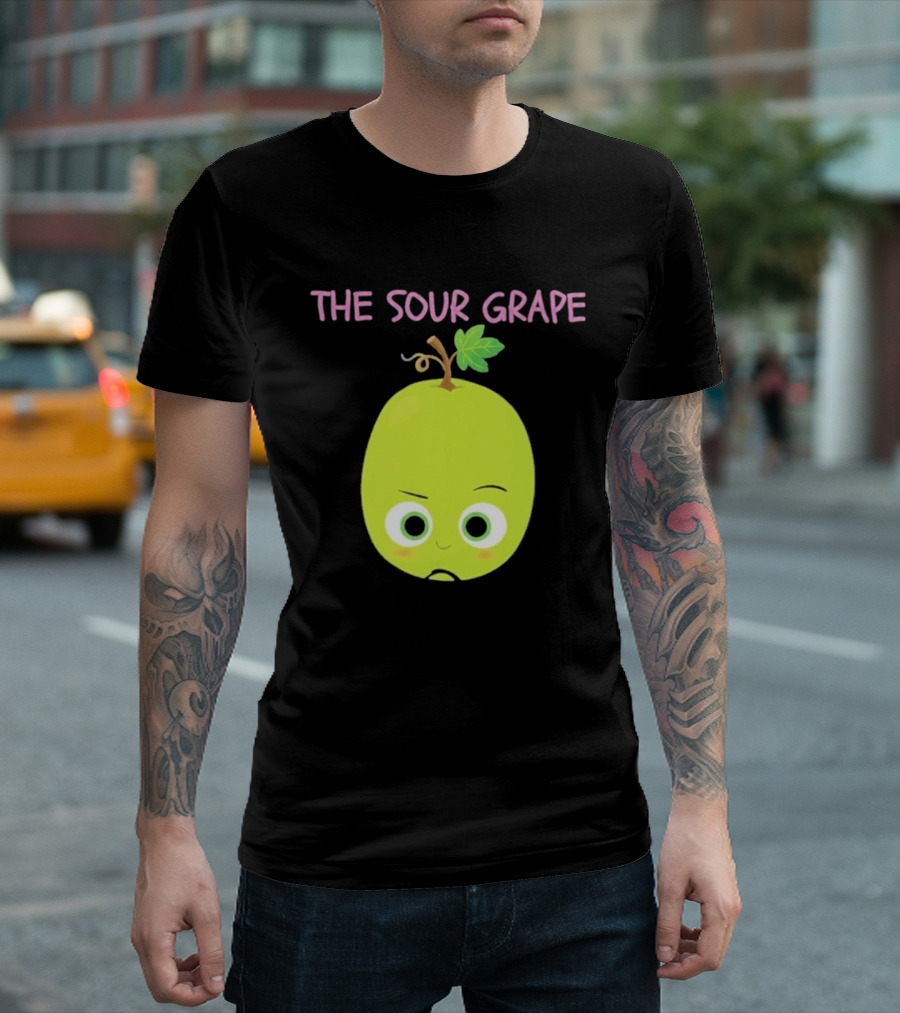 The Sour Grape Cute Green Fruit Character With Leaf And Stem Expression T-Shirt
