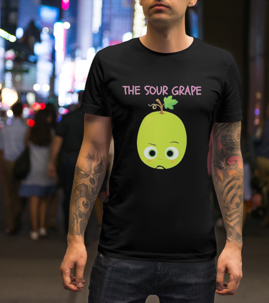 The Sour Grape Cute Green Fruit Character With Leaf And Stem Expression T-Shirt