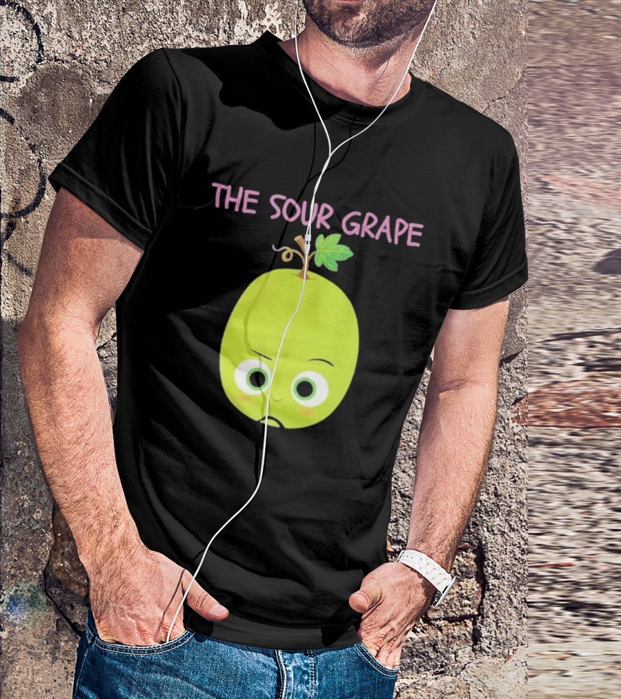 The Sour Grape Cute Green Fruit Character With Leaf And Stem Expression T-Shirt