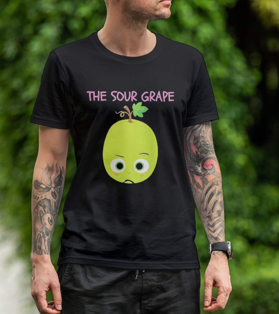The Sour Grape Cute Green Fruit Character With Leaf And Stem Expression T-Shirt