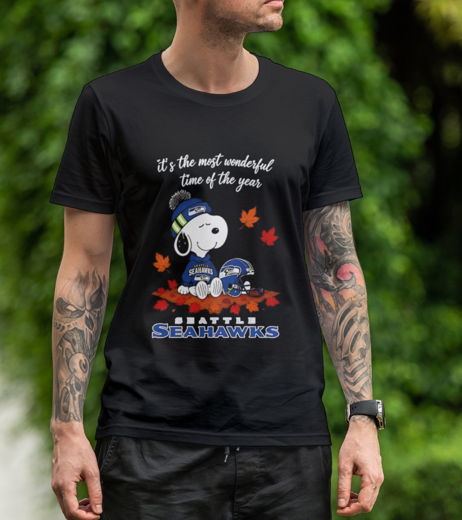 Snoopy Seattle Seahawks It's The Most Wonderful Time Of The Year Halloween 2026 T-Shirt
