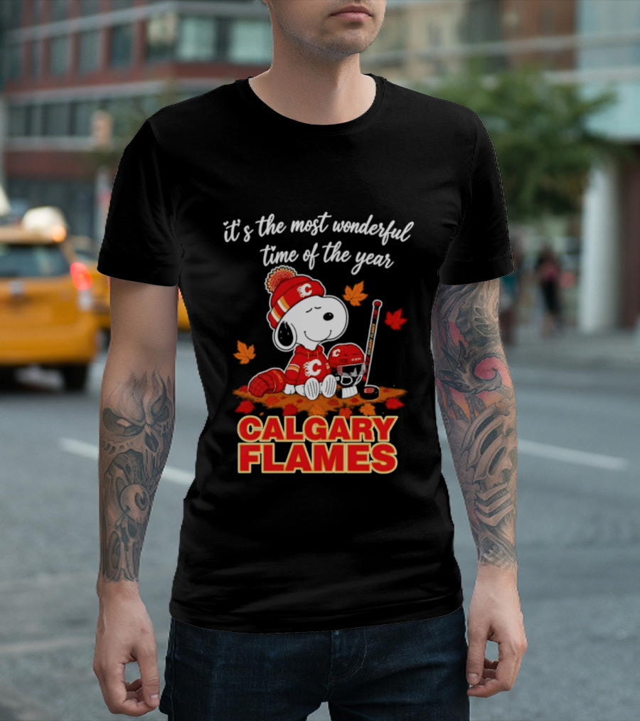 Calgary Flames Snoopy It's The Most Wonderful Time Of The Year T-Shirt