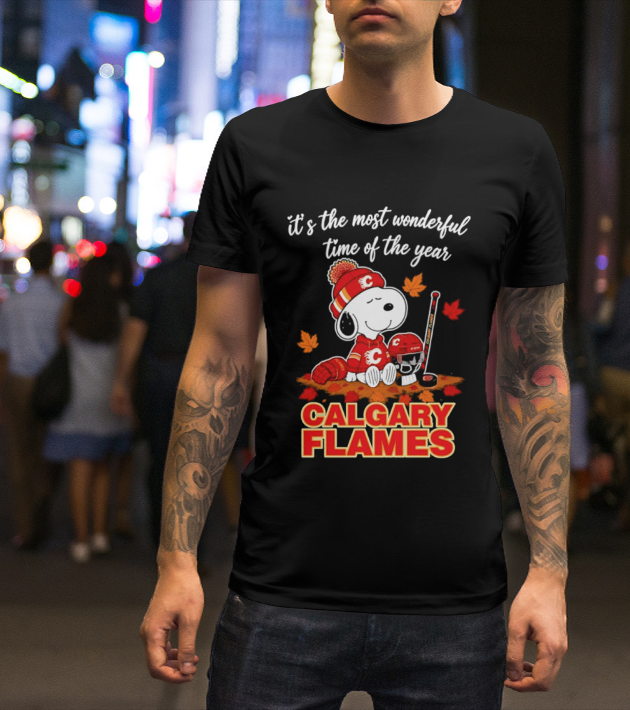 Calgary Flames Snoopy It's The Most Wonderful Time Of The Year T-Shirt