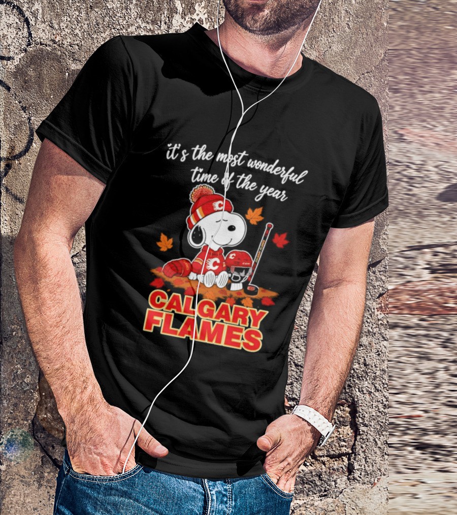 Calgary Flames Snoopy It's The Most Wonderful Time Of The Year T-Shirt