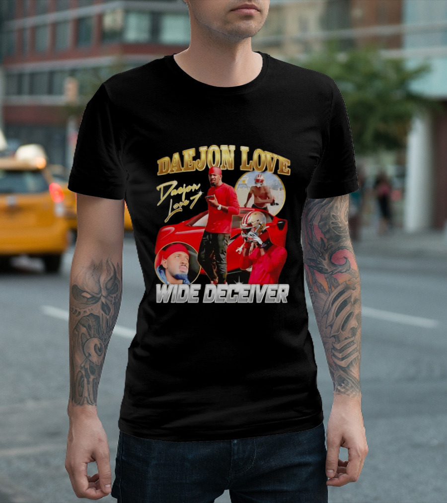Daejon Love Wide Deceiver Football Tribute Red Car T-Shirt